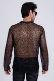 Barabas Wholesale Men's See Through Sequins V-Neck Long Sleeve Shirts 5PST01 Black