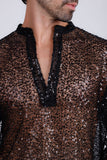 Barabas Wholesale Men's See Through Sequins V-Neck Long Sleeve Shirts 5PST01 Black