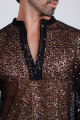 Barabas Wholesale Men's See Through Sequins V-Neck Long Sleeve Shirts 5PST01 Black