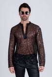 Barabas Wholesale Men's See Through Sequins V-Neck Long Sleeve Shirts 5PST01 Black