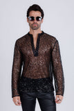 Barabas Wholesale Men's See Through Sequins V-Neck Long Sleeve Shirts 5PST01 Black