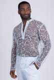 Barabas Wholesale Men's Sheer See Through Sequins Long Sleeve Shirts 5PST02 Light Blue