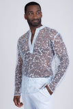 Barabas Wholesale Men's Sheer See Through Sequins Long Sleeve Shirts 5PST02 Light Blue