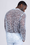 Barabas Wholesale Men's Sheer See Through Sequins Long Sleeve Shirts 5PST02 Light Blue