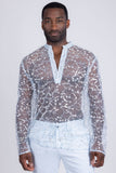 Barabas Wholesale Men's Sheer See Through Sequins Long Sleeve Shirts 5PST02 Blue