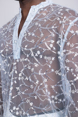 Barabas Wholesale Men's Sheer See Through Sequins Long Sleeve Shirts 5PST02 Blue