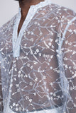 Barabas Wholesale Men's Sheer See Through Sequins Long Sleeve Shirts 5PST02 Blue