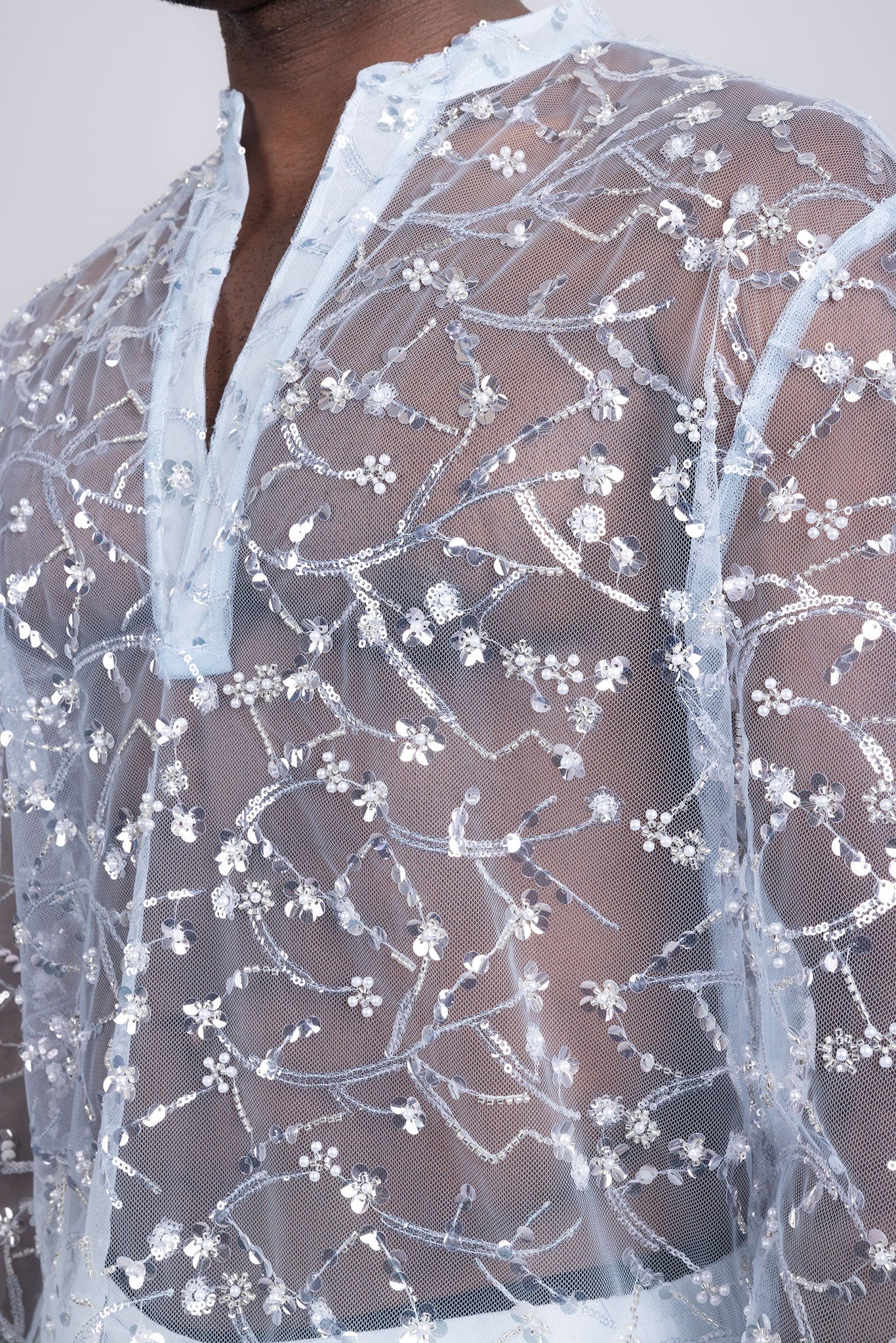 Barabas Wholesale Men's Sheer See Through Sequins Long Sleeve Shirts 5PST02 Blue