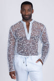 Barabas Wholesale Men's Sheer See Through Sequins Long Sleeve Shirts 5PST02 Blue
