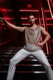 Barabas Men's Semi-Sheer See Through Sequins Sleeveless Shirts 5PST03 Beige
