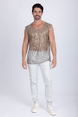 Barabas Men's Semi-Sheer See Through Sequins Sleeveless Shirts 5PST03 Beige