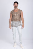 Barabas Men's Semi-Sheer See Through Sequins Sleeveless Shirts 5PST03 Beige