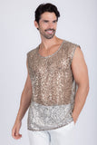 Barabas Men's Semi-Sheer See Through Sequins Sleeveless Shirts 5PST03 Beige