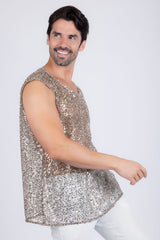 Barabas Wholesale Men's Semi-Sheer See Through Sequins Sleeveless Shirts 5PST03 Brown
