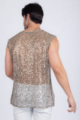 Barabas Wholesale Men's Semi-Sheer See Through Sequins Sleeveless Shirts 5PST03 Silver