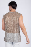 Barabas Wholesale Men's Semi-Sheer See Through Sequins Sleeveless Shirts 5PST03 Silver