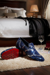 Barabas Wholesale Men's Shiny Geometric Sequin Leather Dress Shoes 5SH04 Navy Silver