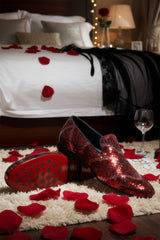 Barabas Wholesale Men's Shiny Geometric Sequin Leather Dress Shoes 5SH04 Red Black