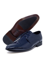 Barabas Wholesale Men's Shiny Solid Lace-up Leather Loafer Dress Shoes 5SH05 Navy