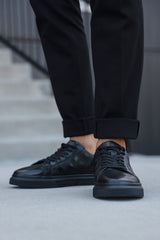 Barabas Wholesale Men's Checkered Lace-up Leather Sneakers 5SH09 Black