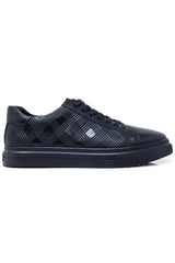 Barabas Wholesale Men's Checkered Lace-up Leather Sneakers 5SH09 Black