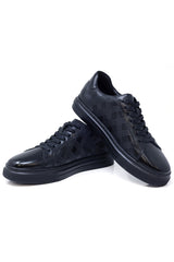 Barabas Wholesale Men's Checkered Lace-up Leather Sneakers 5SH09 Black