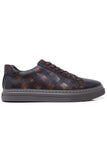 Barabas Wholesale Men's Checkered Lace-up Leather Sneakers 5SH09 Brown