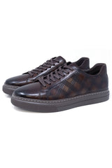 Barabas Wholesale Men's Checkered Lace-up Leather Sneakers 5SH09 Brown