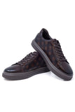 Barabas Wholesale Men's Checkered Lace-up Leather Sneakers 5SH09 Brown