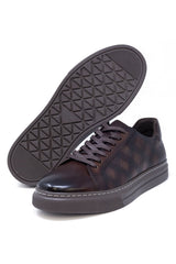 Barabas Wholesale Men's Checkered Lace-up Leather Sneakers 5SH09 Brown