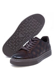 Barabas Wholesale Men's Checkered Lace-up Leather Sneakers 5SH09 Brown