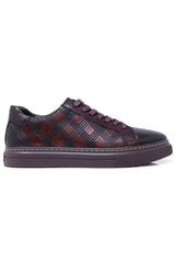 Barabas Wholesale Men's Checkered Lace-up Leather Sneakers 5SH09 Burgundy