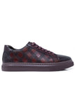 Barabas Wholesale Men's Checkered Lace-up Leather Sneakers 5SH09 Burgundy