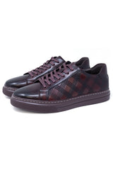 Barabas Wholesale Men's Checkered Lace-up Leather Sneakers 5SH09 Burgundy