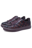 Barabas Wholesale Men's Checkered Lace-up Leather Sneakers 5SH09 Burgundy