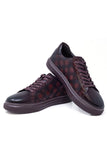 Barabas Wholesale Men's Checkered Lace-up Leather Sneakers 5SH09 Burgundy