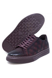 Barabas Wholesale Men's Checkered Lace-up Leather Sneakers 5SH09 Burgundy
