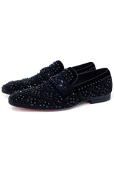 Barabas Wholesale Men's Geometric Shiny Rhinestone Design Leather Shoes 5SH12 Black
