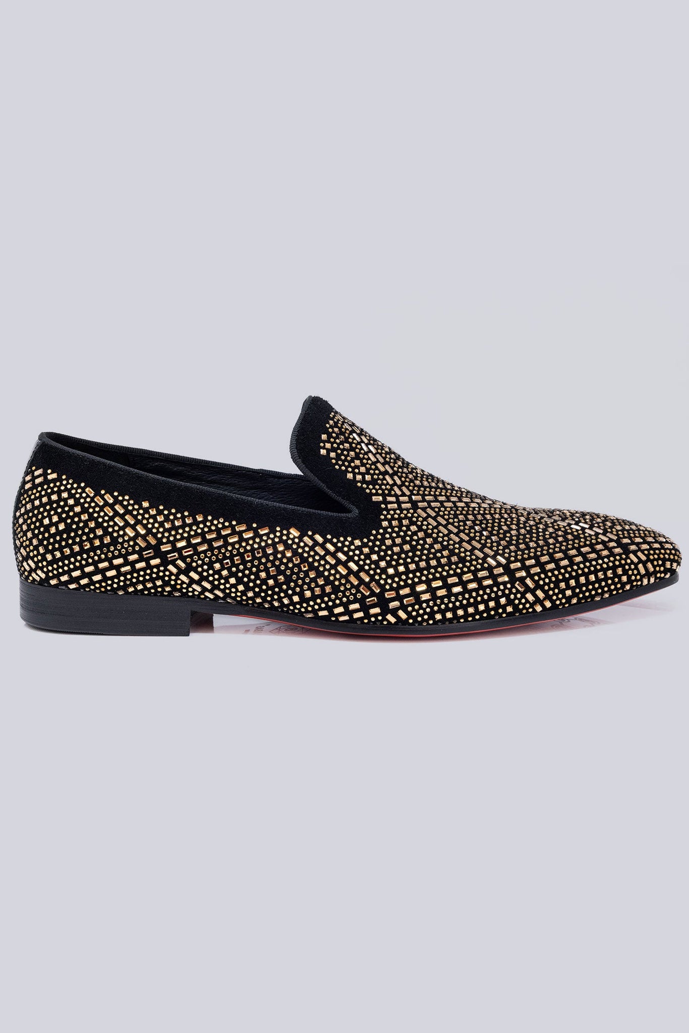 Barabas Wholesale Men's Rhinestone Suede Slip On Loafer Dress Shoes 5SH16 Black Gold
