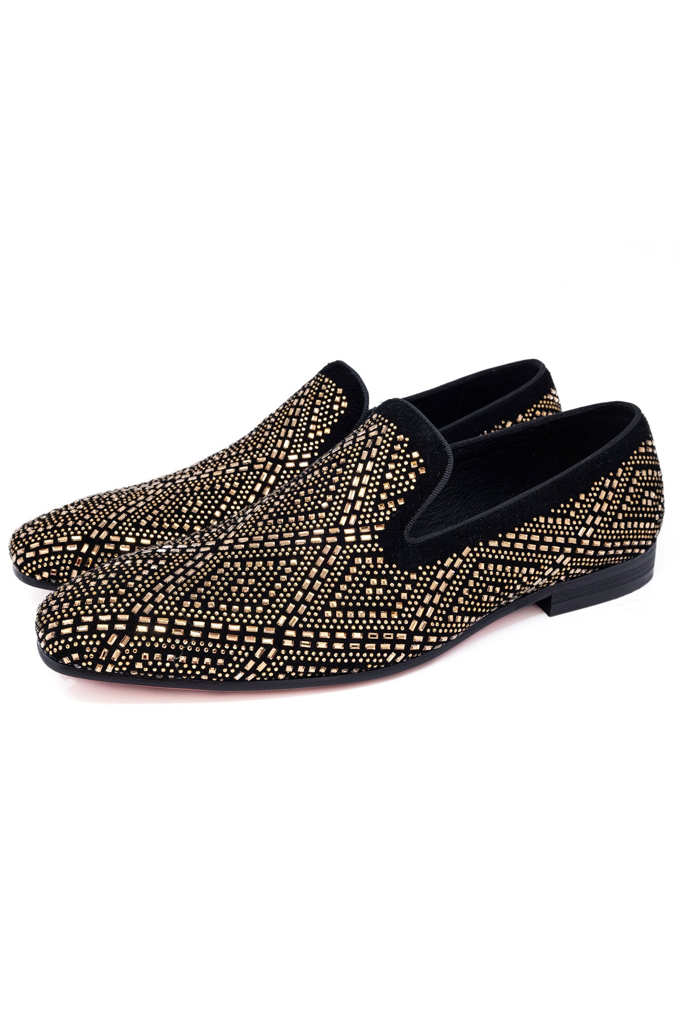 Barabas Wholesale Men's Rhinestone Suede Slip On Loafer Dress Shoes 5SH16 Black Gold