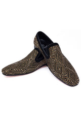 Barabas Wholesale Men's Rhinestone Suede Slip On Loafer Dress Shoes 5SH16 Gold