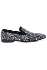 Barabas Wholesale Men's Rhinestone Suede Slip On Loafer Dress Shoes 5SH16 Silver