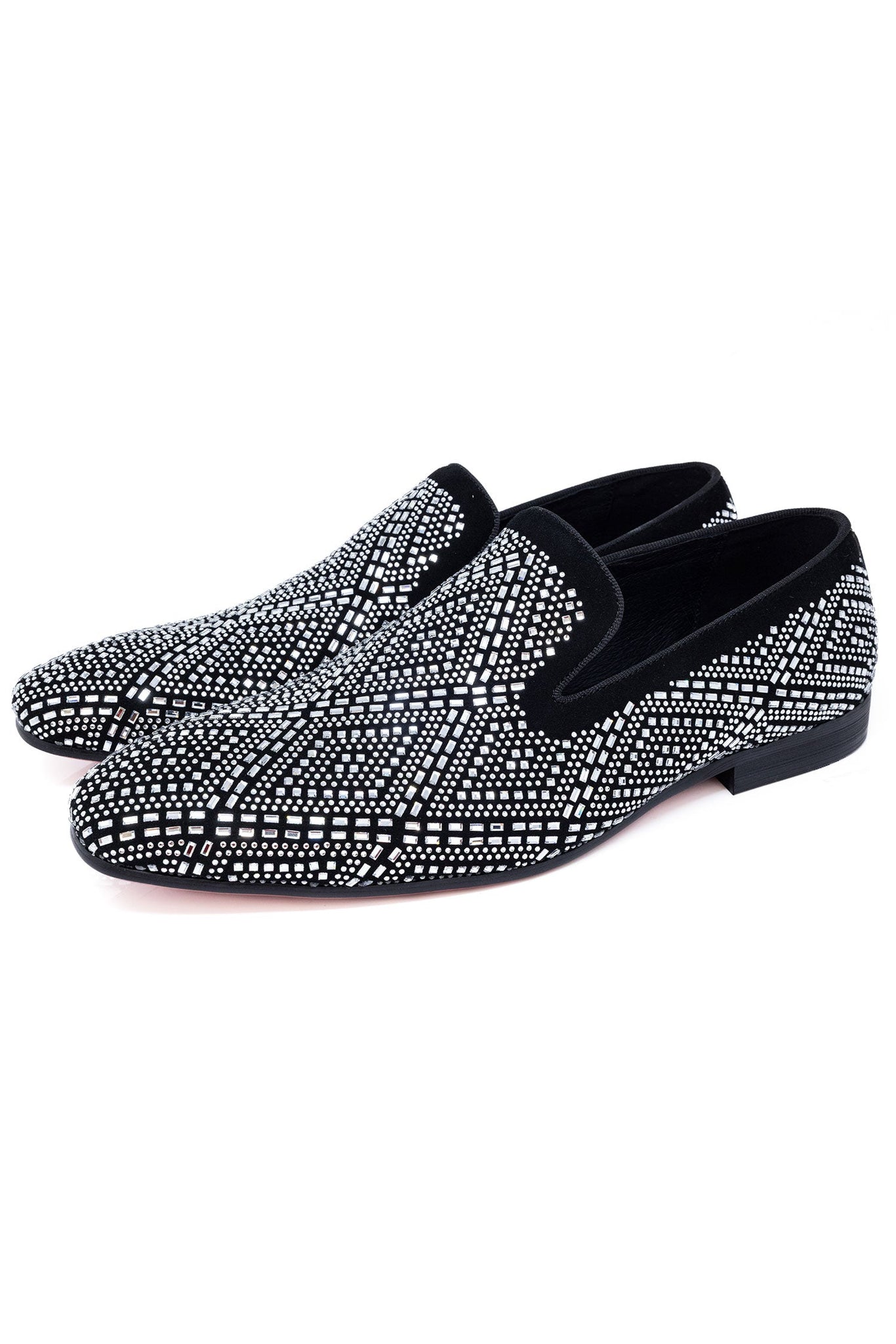 Barabas Wholesale Men's Rhinestone Suede Slip On Loafer Dress Shoes 5SH16 Black SIlver