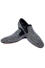 Barabas Wholesale Men's Rhinestone Suede Slip On Loafer Dress Shoes 5SH16 Black Silver