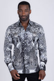 Barabas Wholesale Men's Rhinestones Tiger Cheetah Textured Long Sleeve Shirts 5SPR01 Black