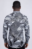 Barabas Wholesale Men's Rhinestones Tiger Cheetah Textured Long Sleeve Shirts 5SPR01 White
