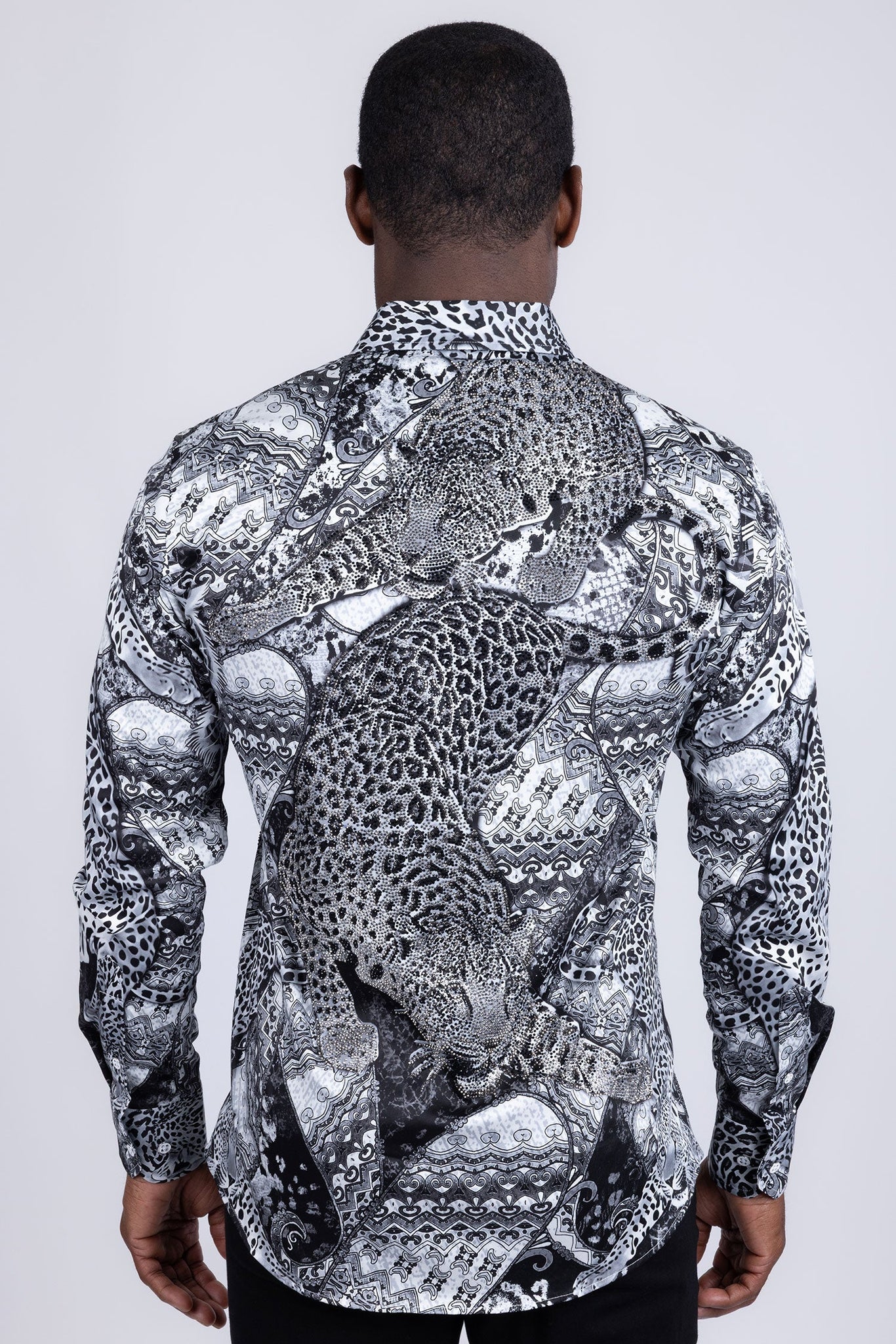 Barabas Wholesale Men's Rhinestones Tiger Cheetah Textured Long Sleeve ...
