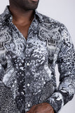 Barabas Wholesale Men's Rhinestones Tiger Cheetah Textured Long Sleeve Shirts 5SPR01 White