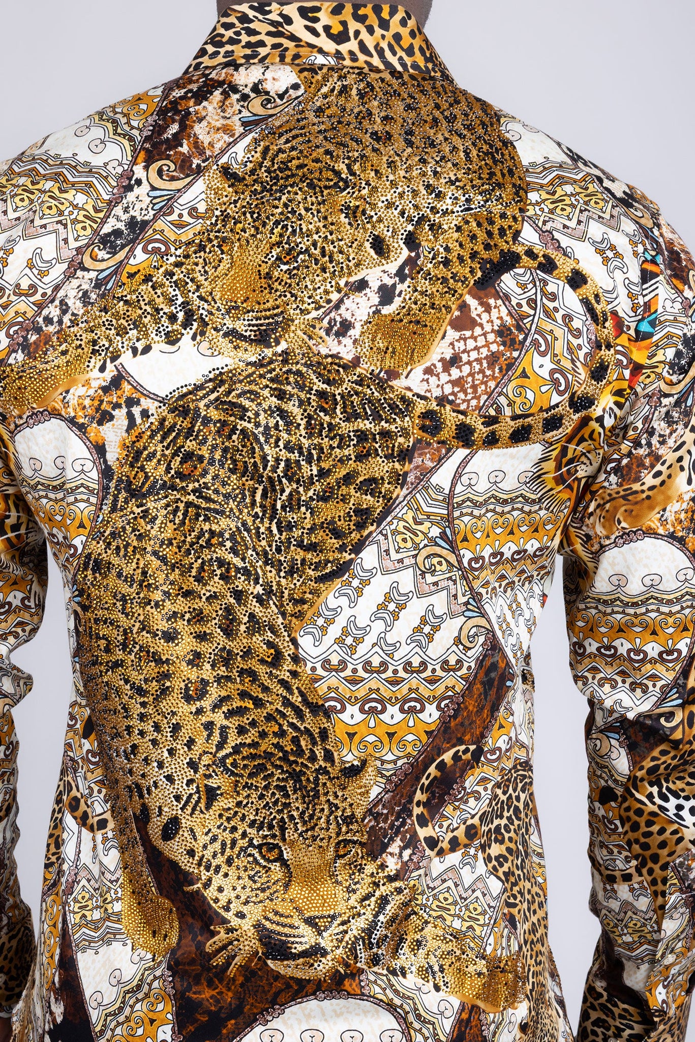 Barabas Wholesale Men's Rhinestones Tiger Cheetah Textured Long Sleeve ...