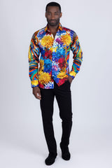 Barabas Wholesale Men's Rhinestones Floral Snake Long Sleeve Shirts 5SPR03 Purple